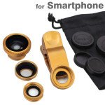 Wholesale Universal Cell Phone Selfie Clip lens 3 in 1 (Gold)